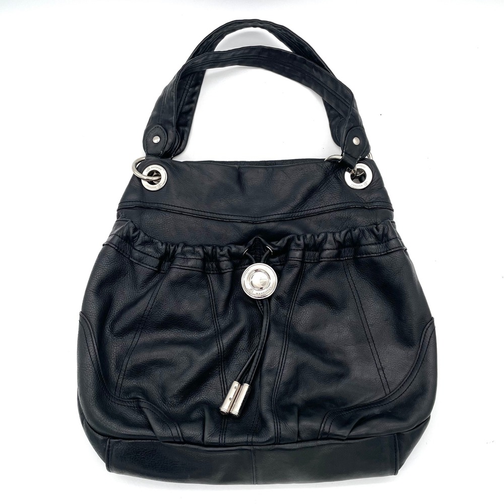 B Makowsky Shoulder Bag Leather Womens Black Good Hobo Slouchy Leopard Lining